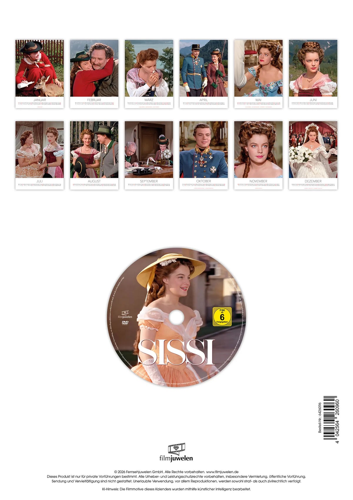 Produktansicht 1 von Sissi – Kalender 2027 inkl. DVD (Wandkalender / Fotokalender DIN A3, Filmjuwelen) – DVD