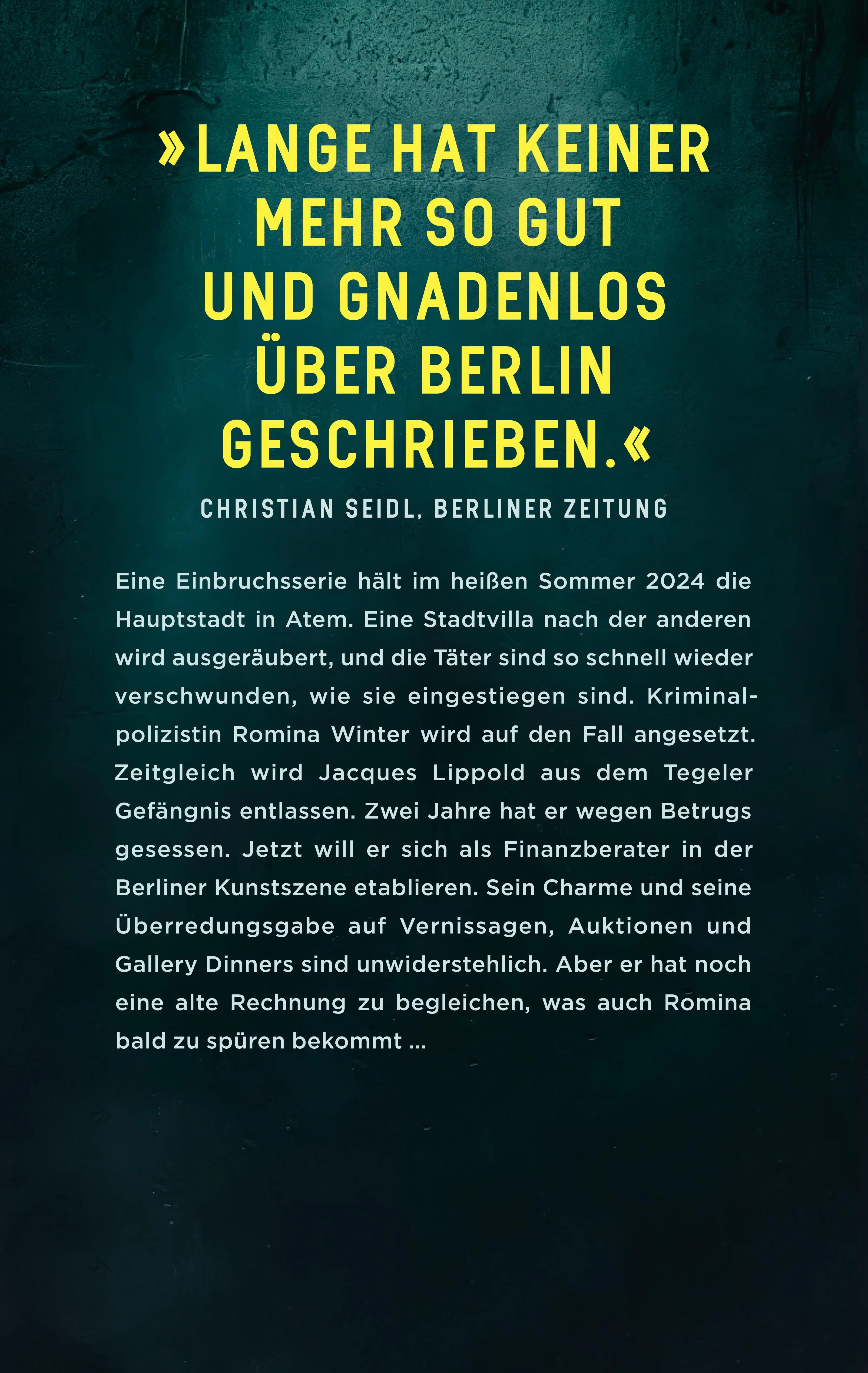 Buchrückseite von 'Skin City' mit Klappentext - Paperback