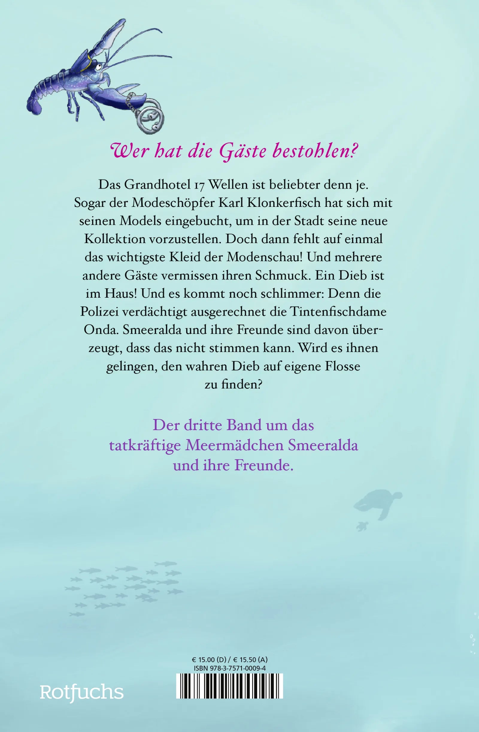 Buchrückseite von 'Smeeralda und die 17 Wellen: Haltet den Dieb!' mit Klappentext - Gebundene Ausgabe