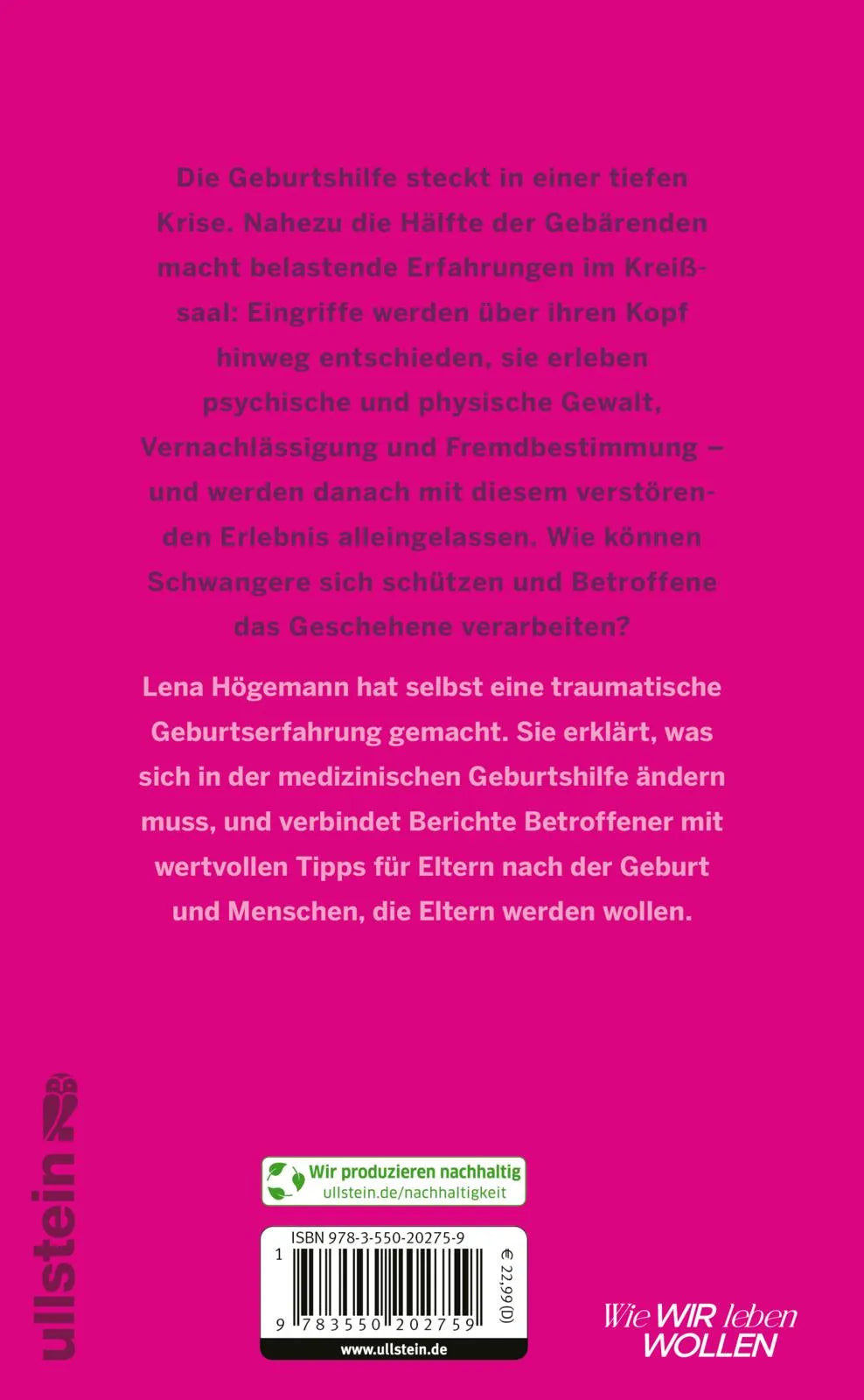 Buchrückseite von 'So wollte ich mein Kind nicht zur Welt bringen!' mit Klappentext - Gebundene Ausgabe