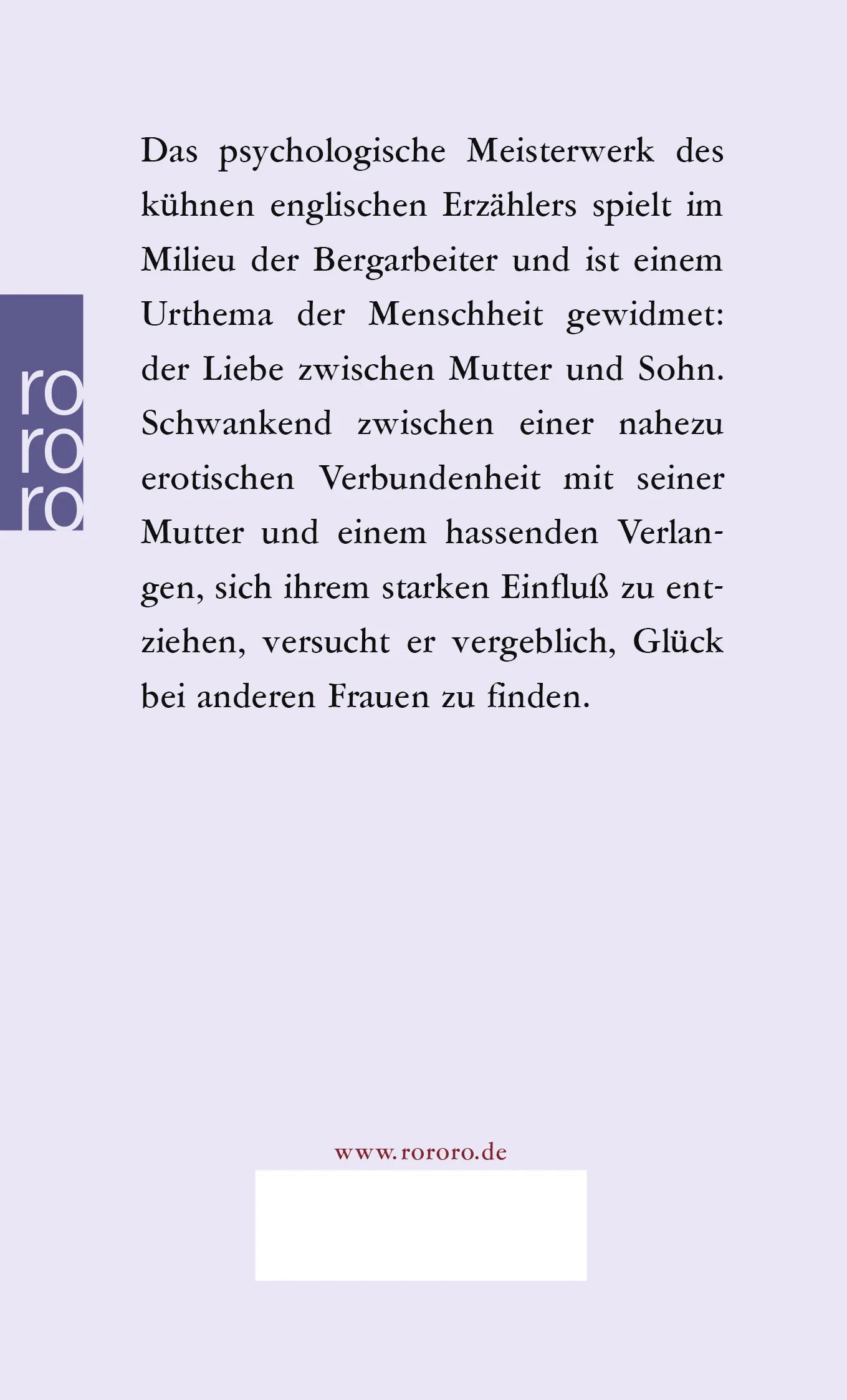Buchrückseite von 'Söhne und Liebhaber' mit Klappentext - Taschenbuch