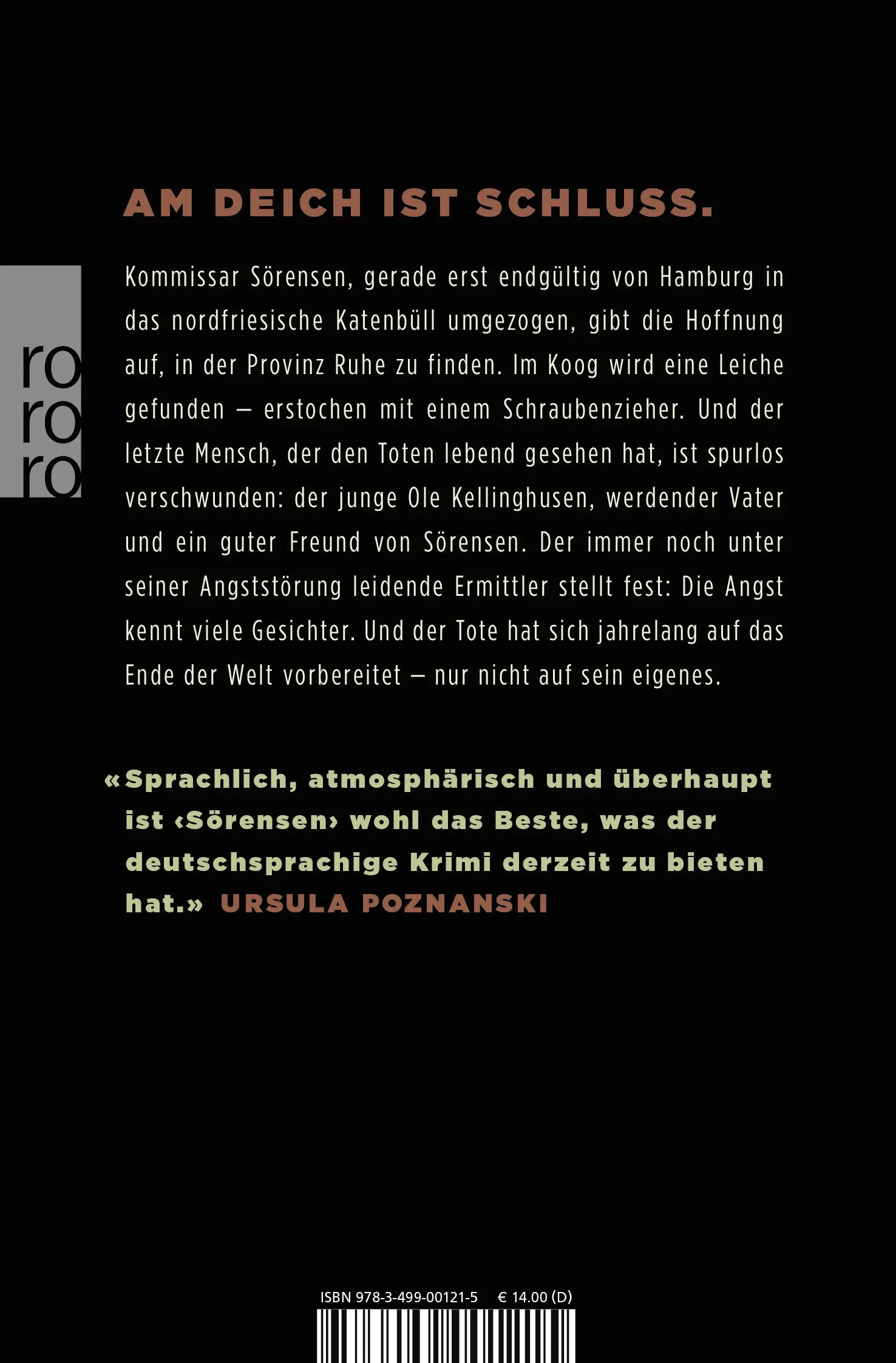 Buchrückseite von 'Sörensen am Ende der Welt' mit Klappentext - Taschenbuch