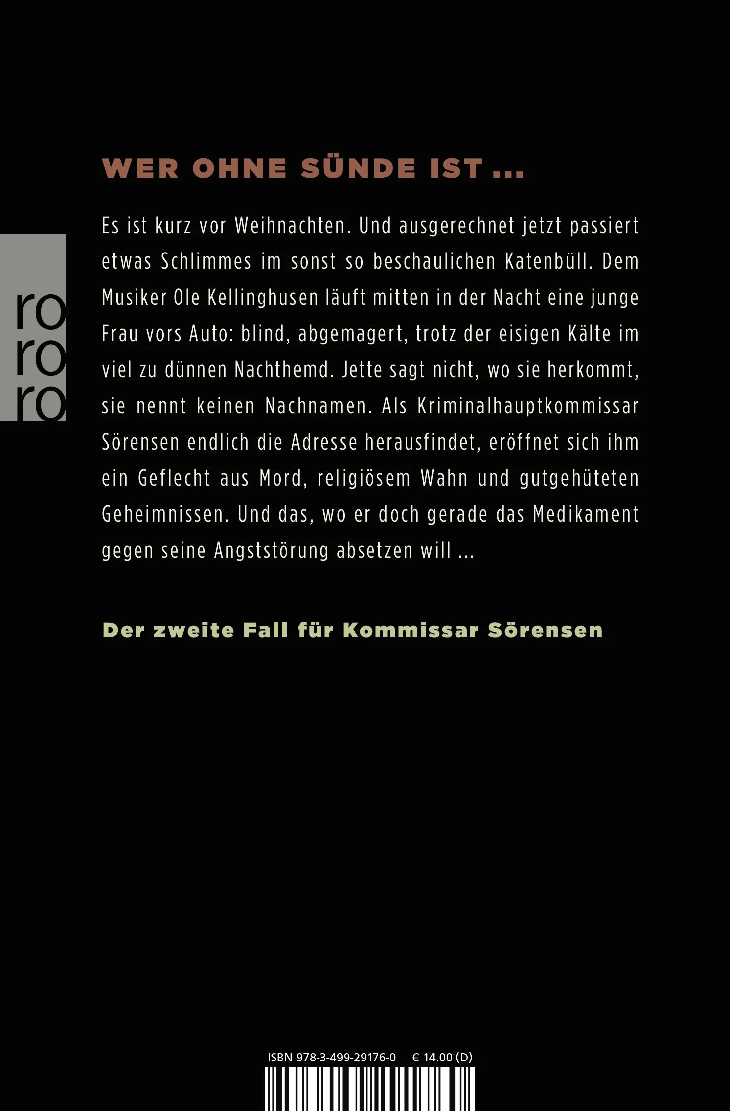 Buchrückseite von 'Sörensen fängt Feuer' mit Klappentext - Taschenbuch