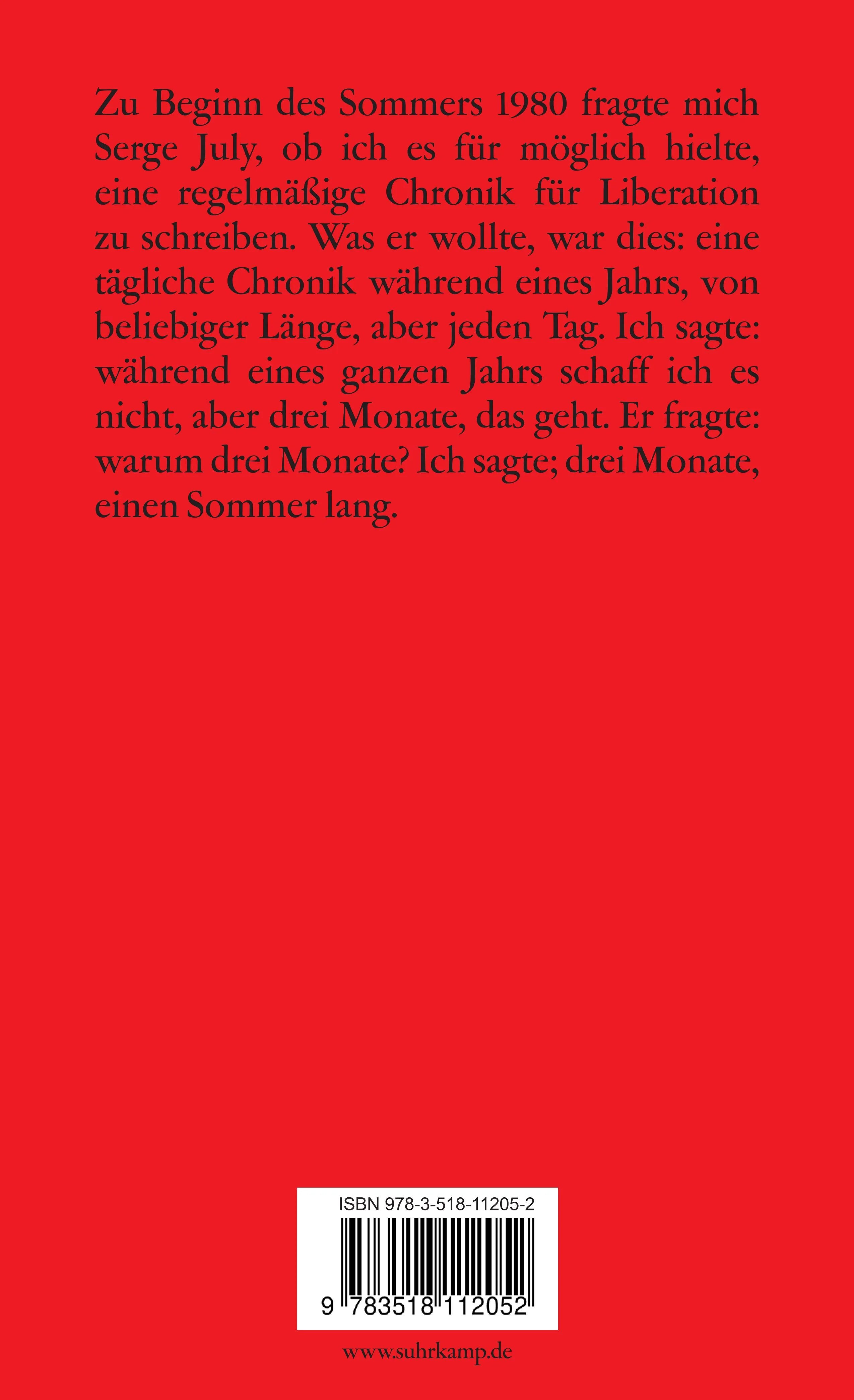 Buchrückseite von 'Sommer 1980' mit Klappentext - Taschenbuch