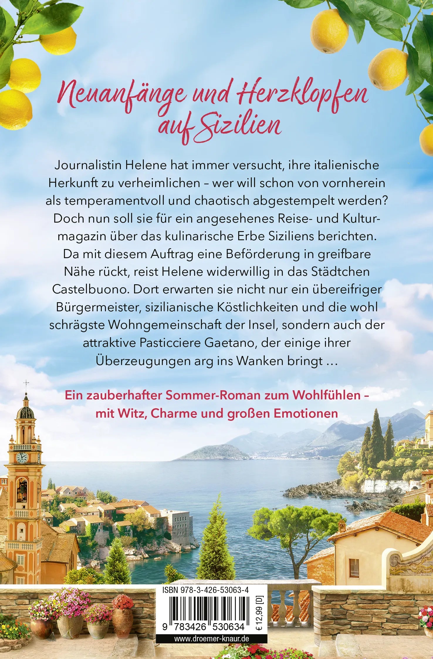 Buchrückseite von 'Sommer auf Sizilianisch' mit Klappentext - Taschenbuch
