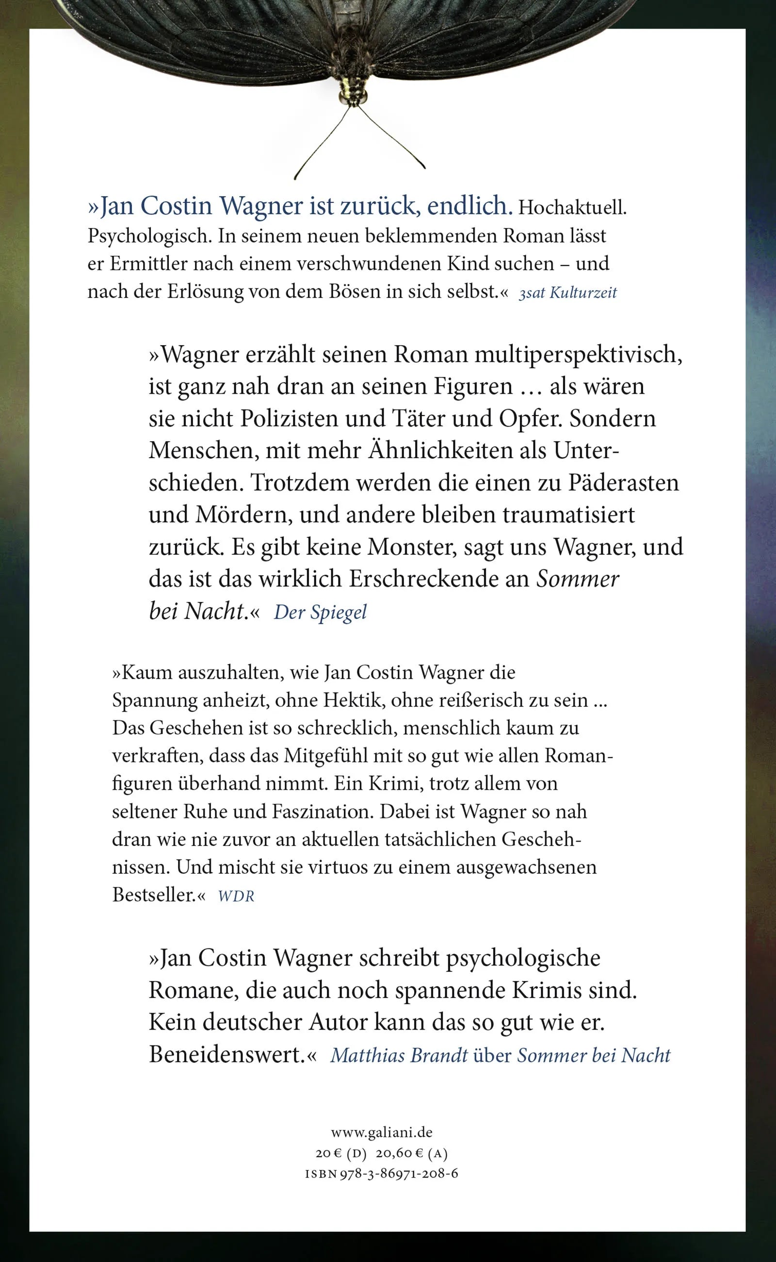 Buchrückseite von 'Sommer bei Nacht' mit Klappentext - Gebundene Ausgabe