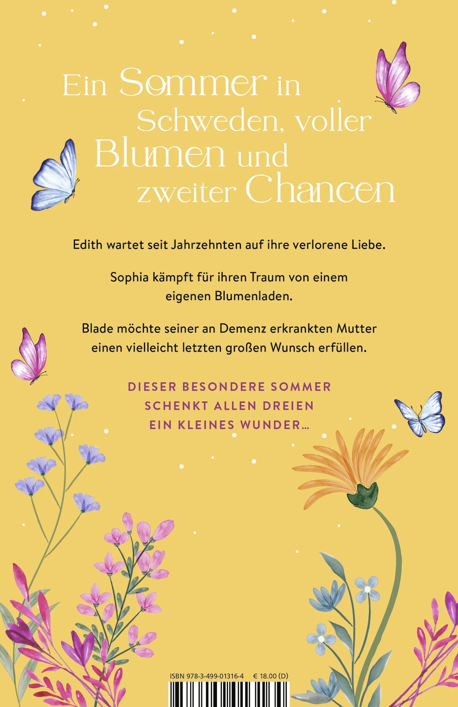 Buchrückseite von 'Sommer, Glück und Ringelblumen' mit Klappentext - Paperback