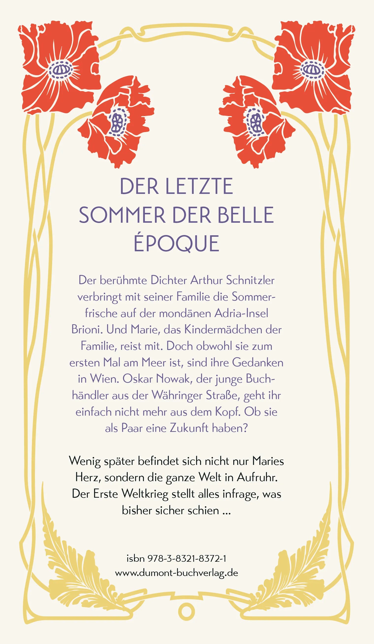 Buchrückseite von 'Sommer in Wien' mit Klappentext - Gebundene Ausgabe