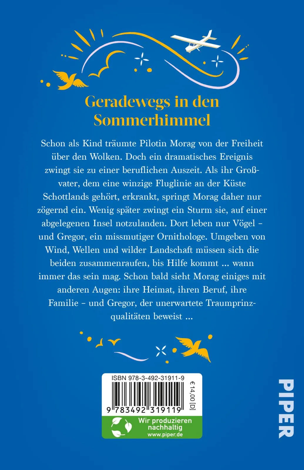 Buchrückseite von 'Sommerhimmel über dir und mir' mit Klappentext - Taschenbuch