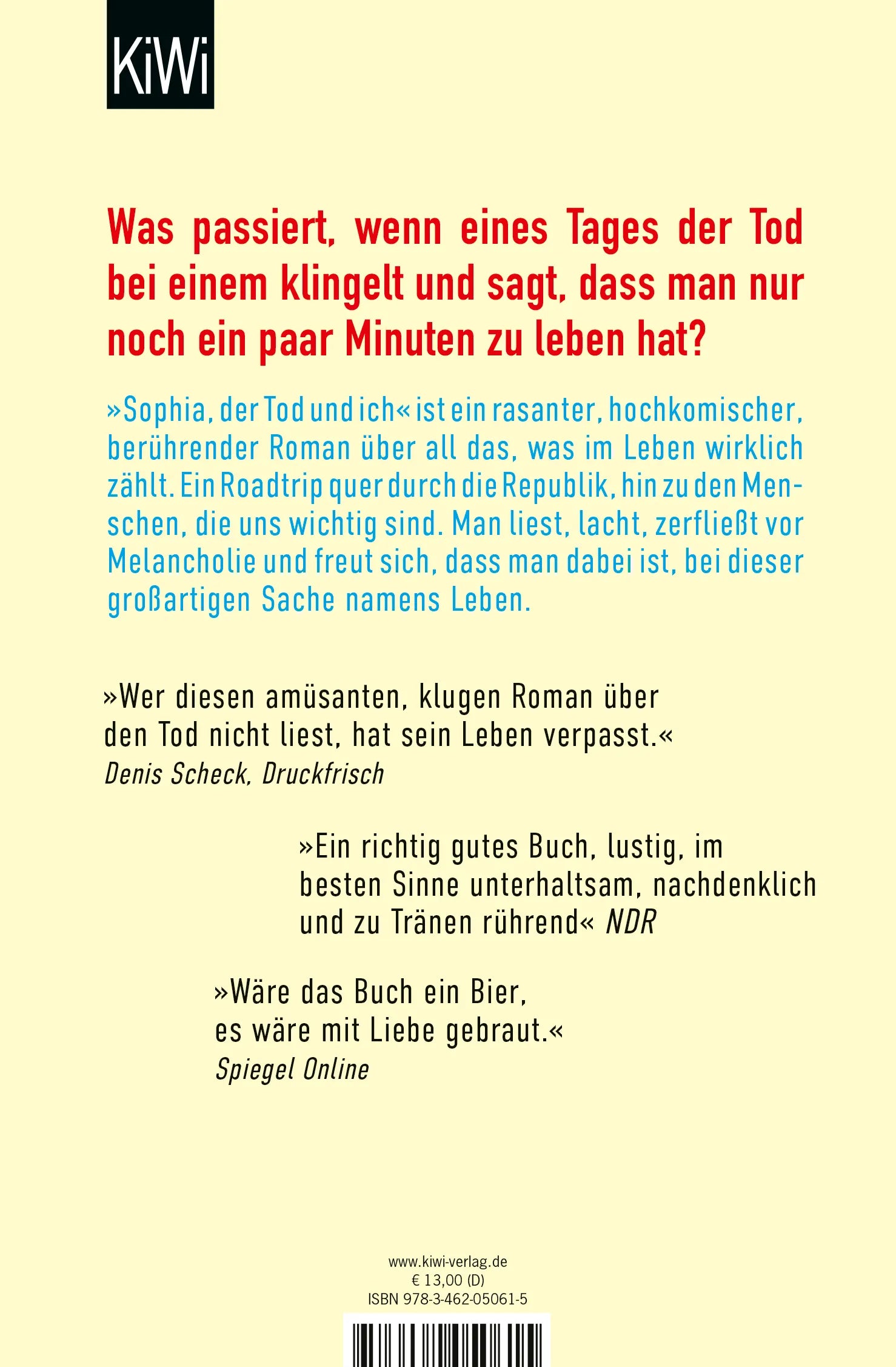 Buchrückseite von 'Sophia, der Tod und ich' mit Klappentext - Taschenbuch