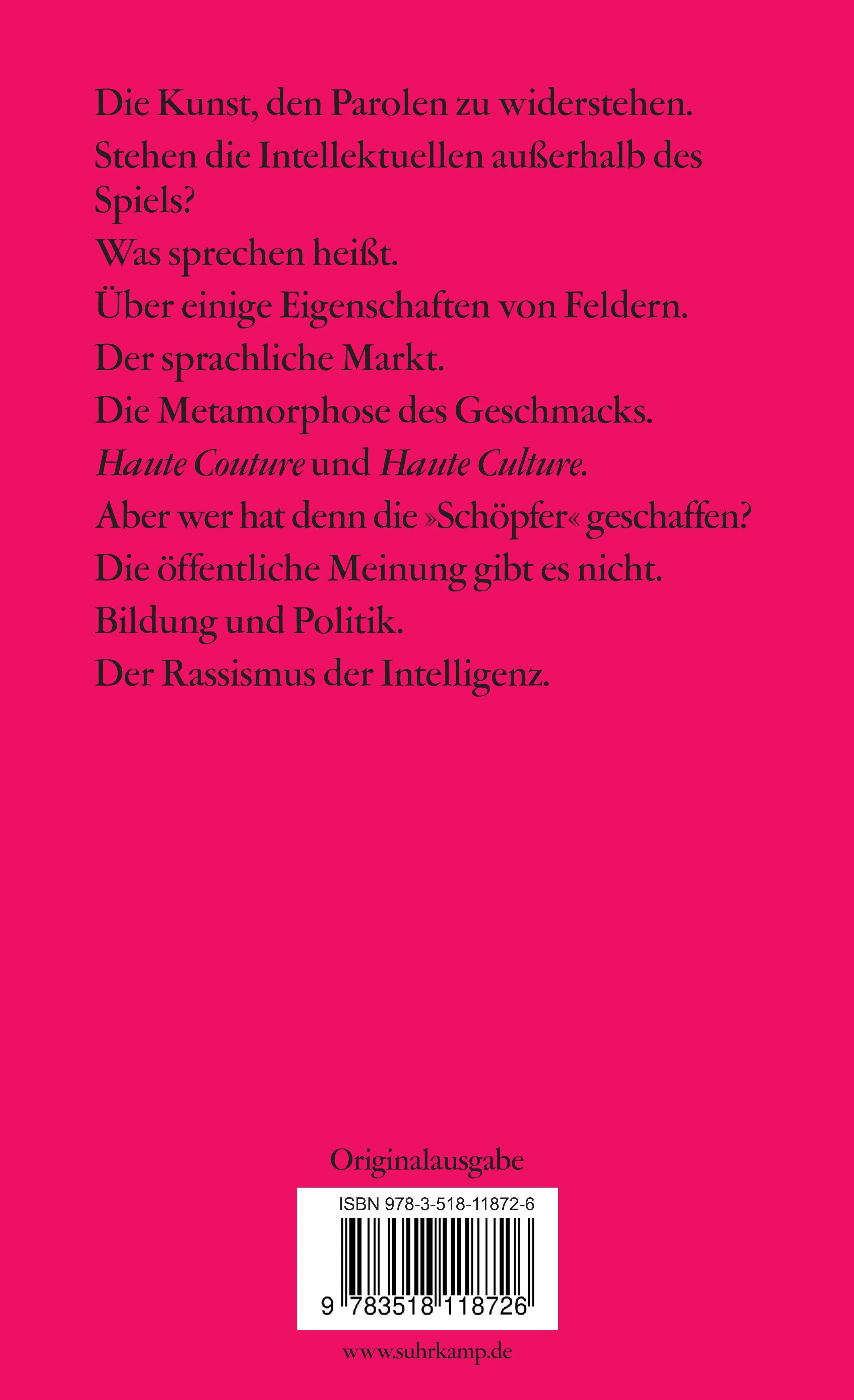 Buchrückseite von 'Soziologische Fragen' mit Klappentext - Taschenbuch