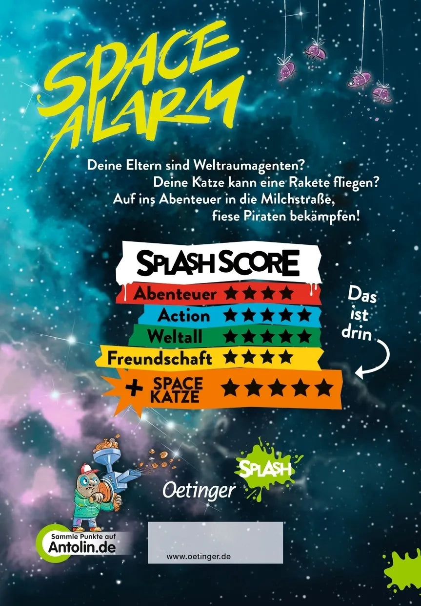 Buchrückseite von 'Space Alarm 1. Mit Hyperschall durchs All' mit Klappentext - Gebundene Ausgabe
