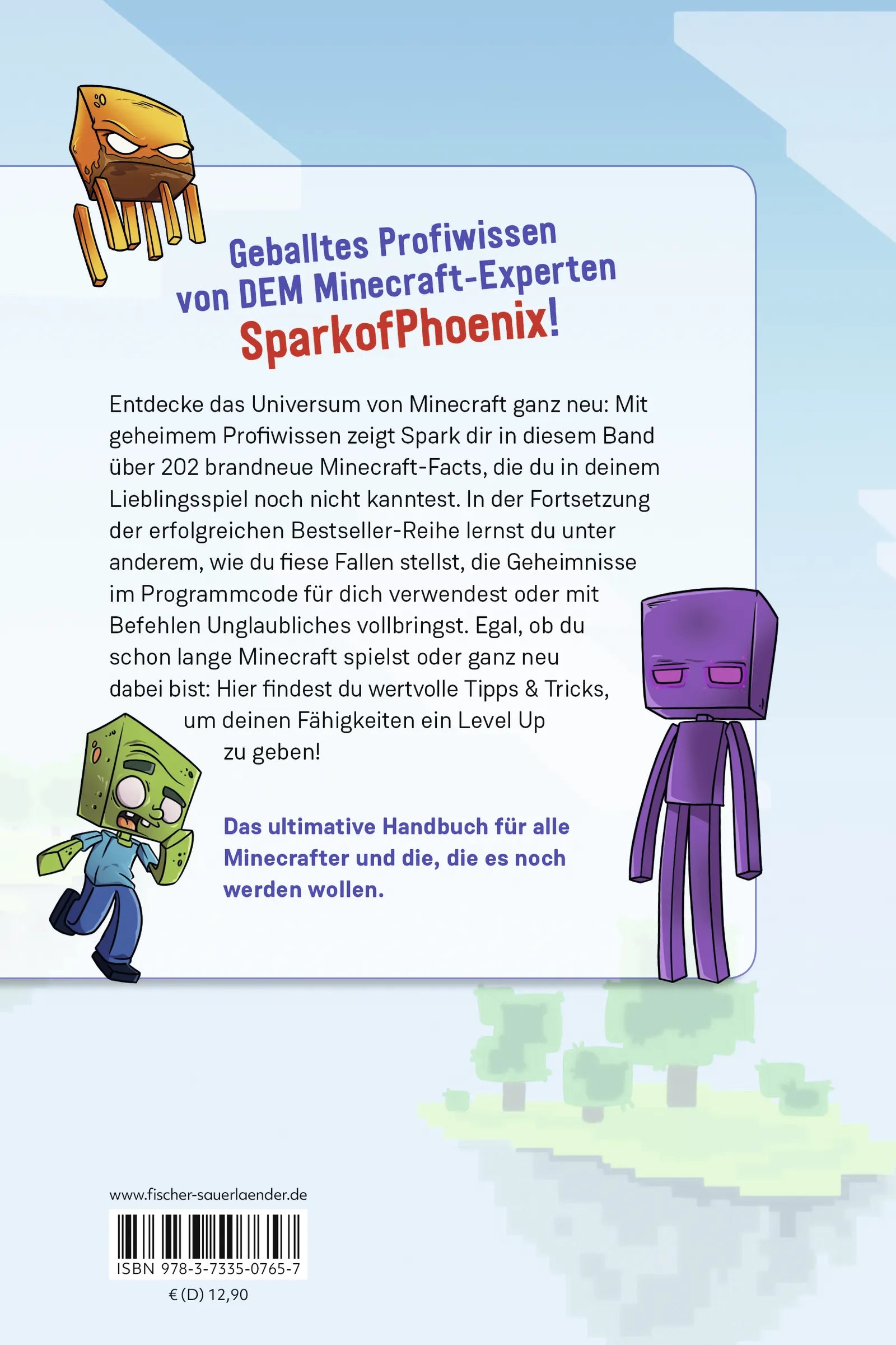 Buchrückseite von 'SparkofPhoenix: 202 Dinge in Minecraft, die du noch nicht wusstest' mit Klappentext - Taschenbuch