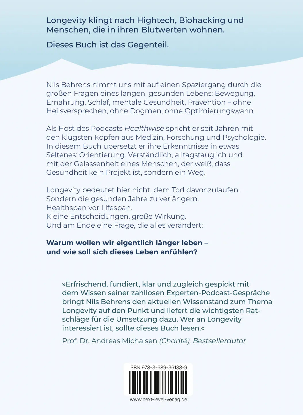 Rückseite: Spaziergang zur Unsterblichkeit – Mit kleinen Schritten länger besser leben, Longevity Ratgeber für mehr Healthspan statt Lifespan, gesunde Gewohnheiten zu Bewegung, Ernährung, Schlaf, Prävention & mentale Gesundheitit (Hardcover)