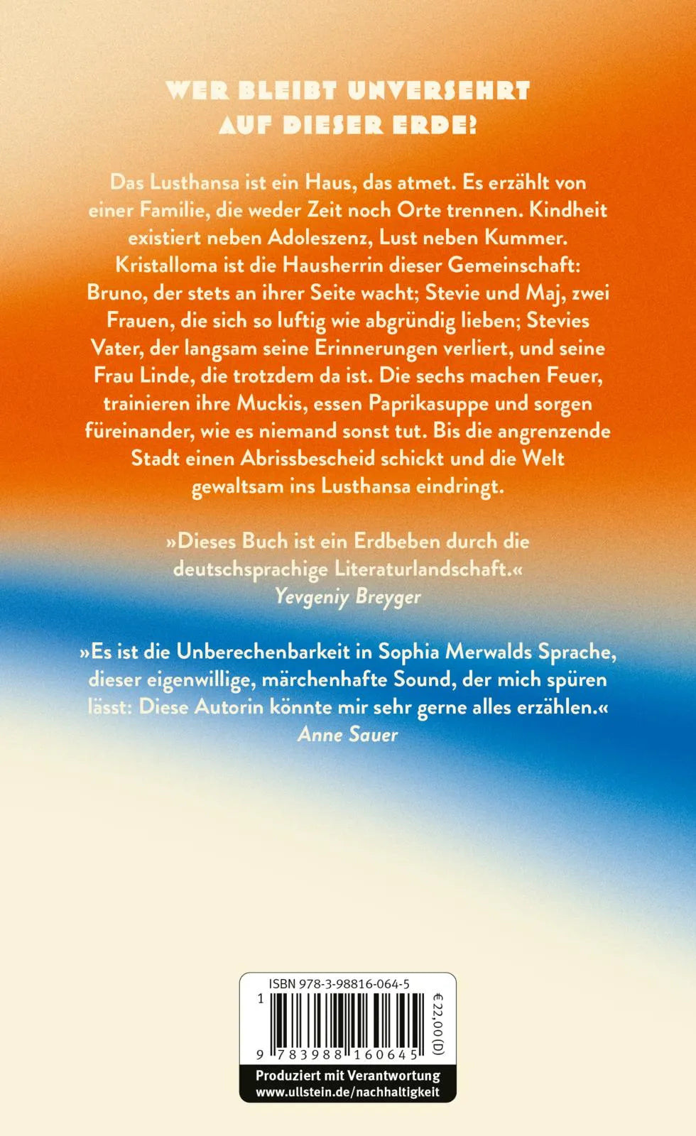 Buchrückseite von 'Sperrgut' mit Klappentext - Gebundene Ausgabe