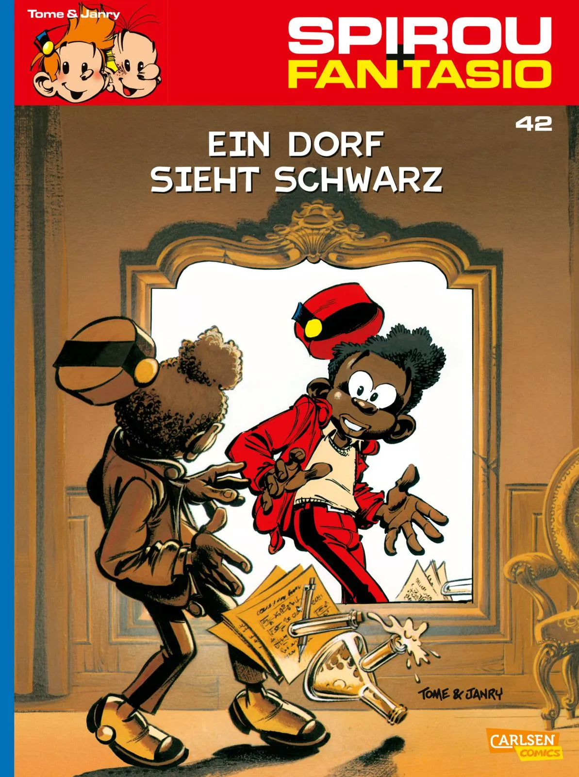Buchcover von 'Spirou und Fantasio 42: Ein Dorf sieht schwarz' - Taschenbuch von Janry