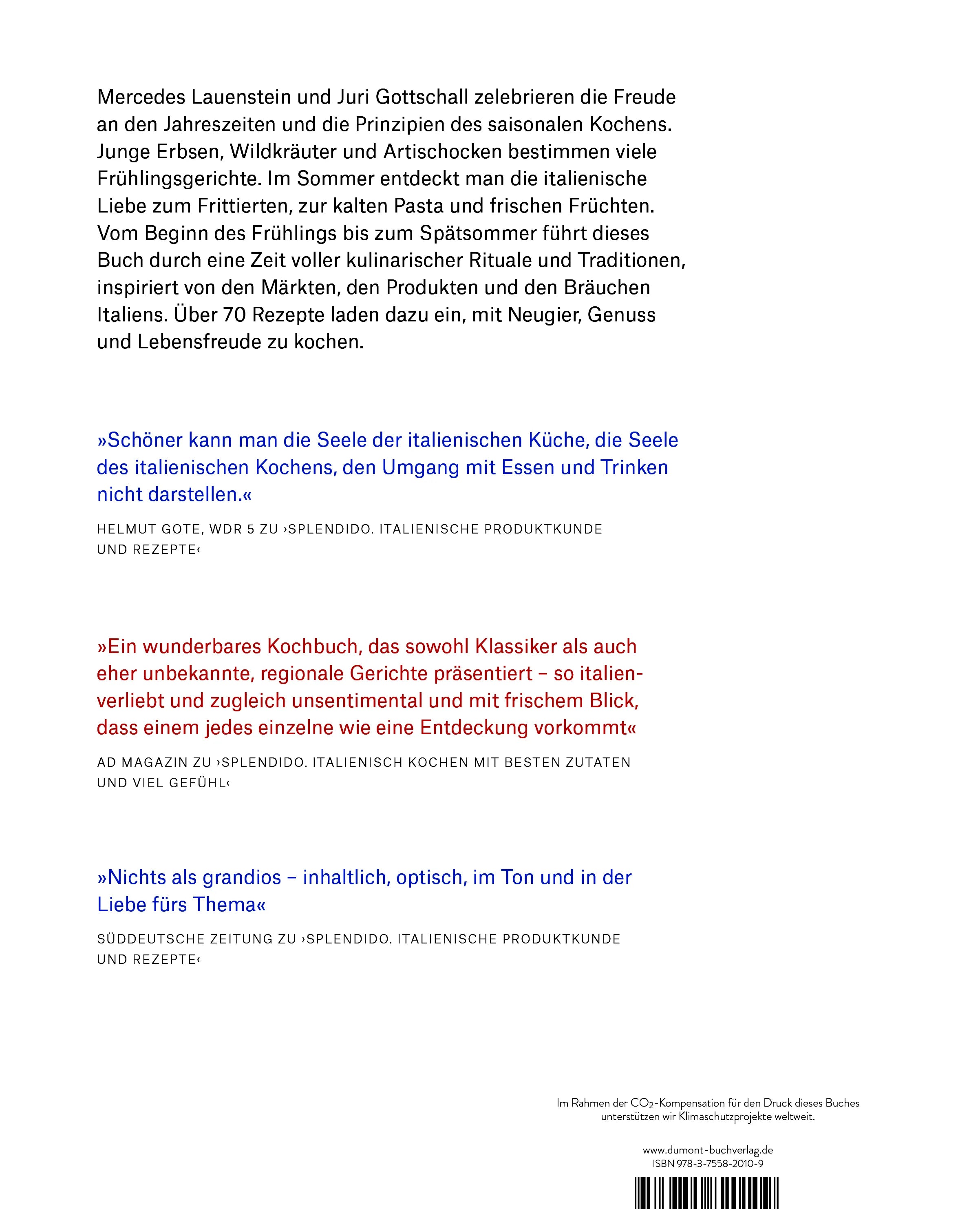 BuchrÃ¼ckseite von 'Splendido. Primavera/Estate' mit Klappentext - Gebundene Ausgabe