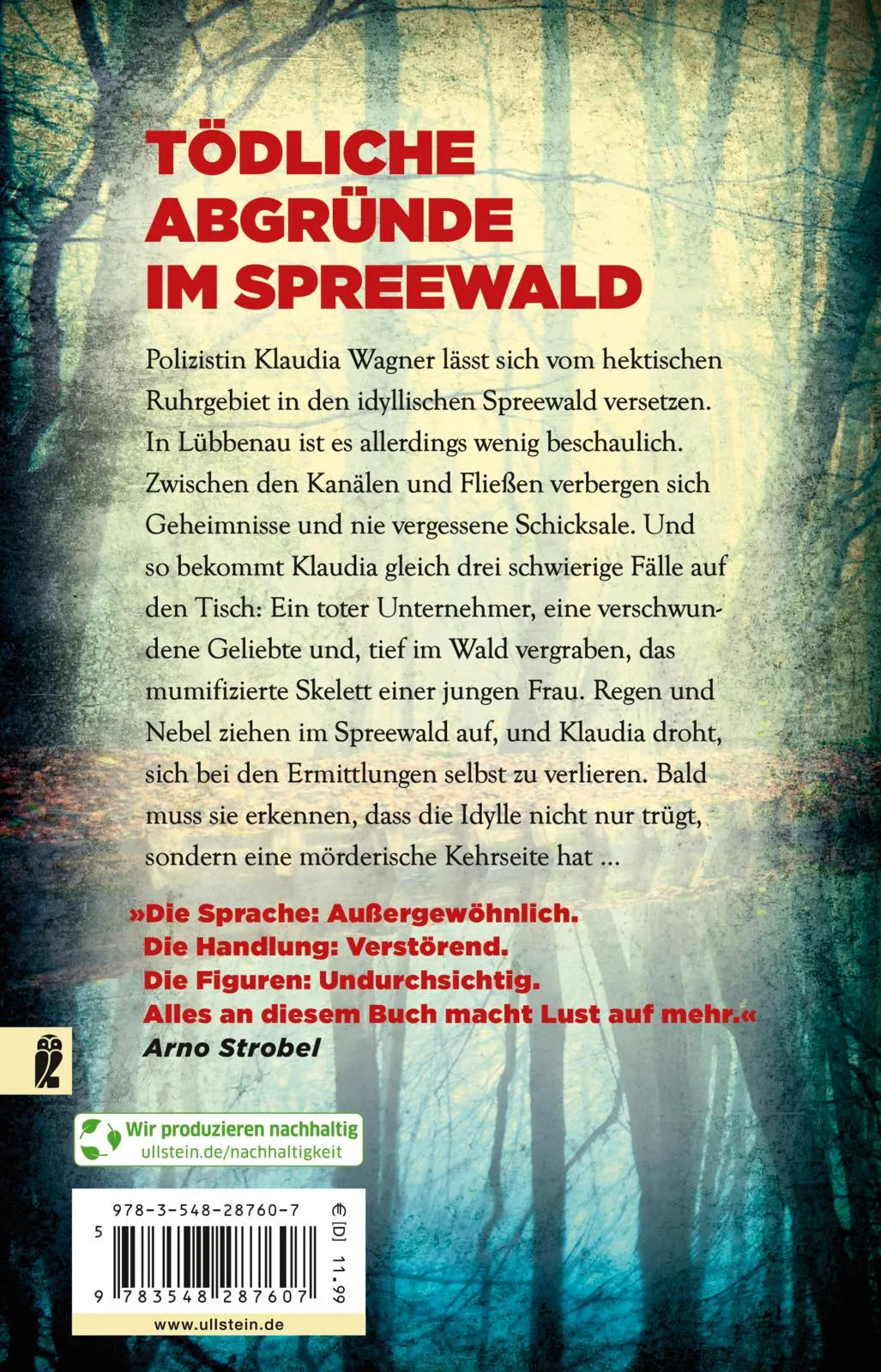 Buchrückseite von 'Spreewaldgrab' mit Klappentext - Taschenbuch
