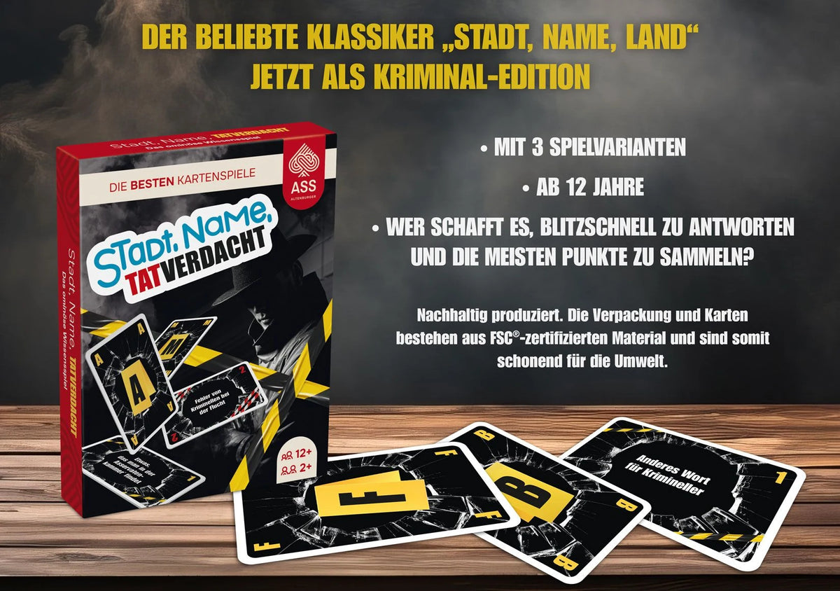 Stadt, Name, Tatverdacht - Crime Spiel für 2-4 Spieler, ab 7 Jahre (Krimispiel) – Ansicht