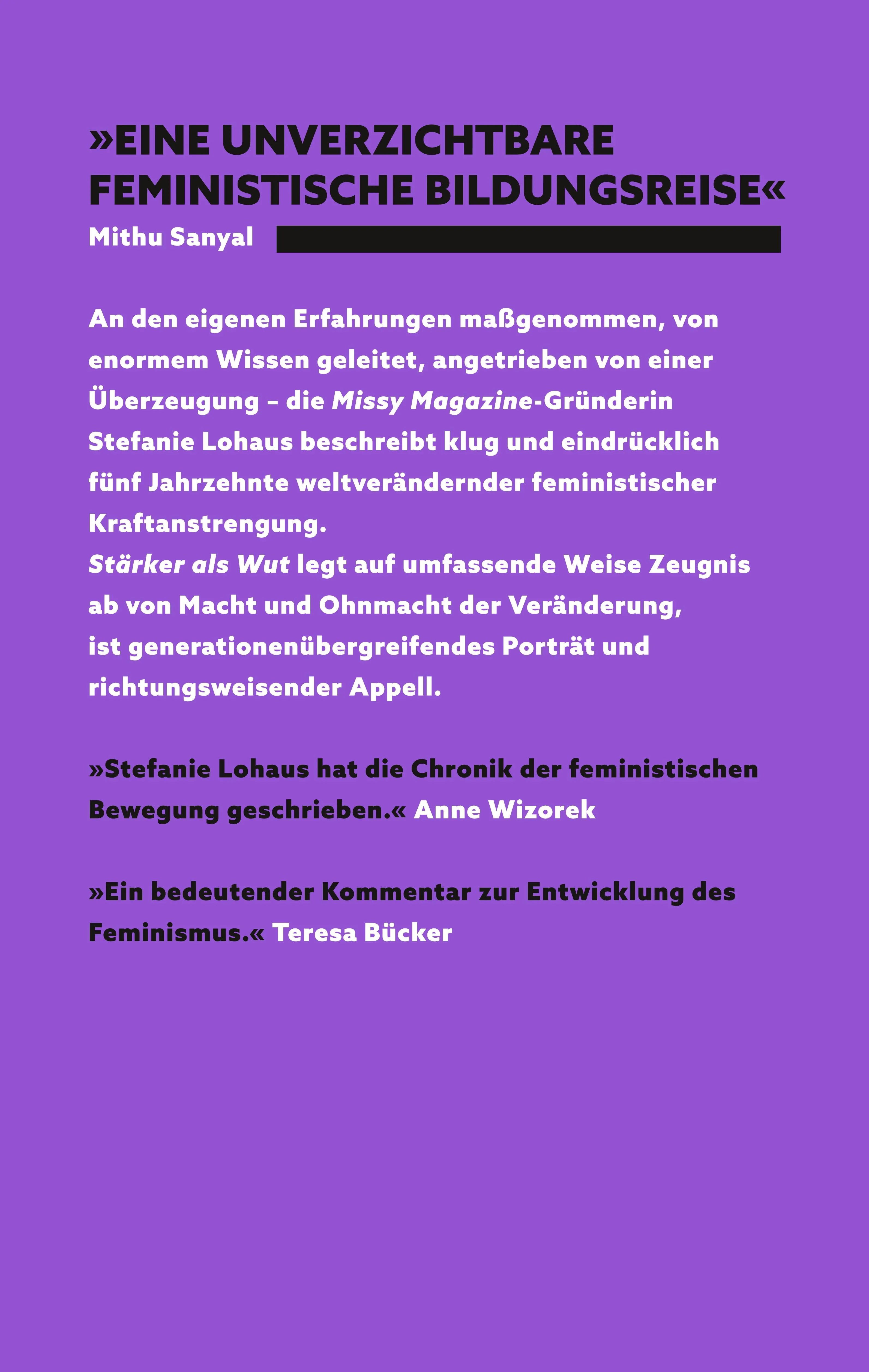 Buchrückseite von 'Stärker als Wut' mit Klappentext - Gebundene Ausgabe