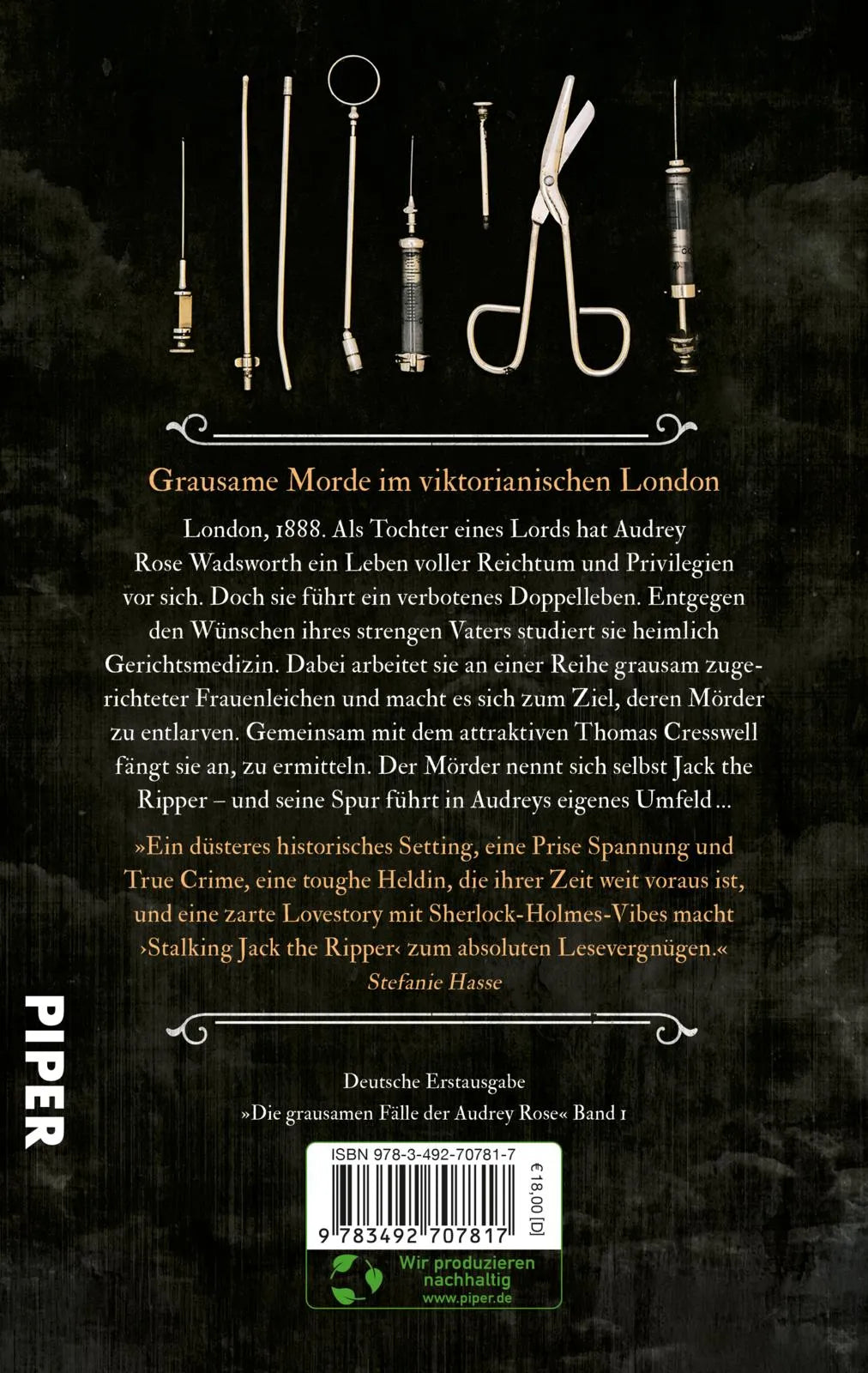 Buchrückseite von 'Stalking Jack the Ripper' mit Klappentext - Paperback