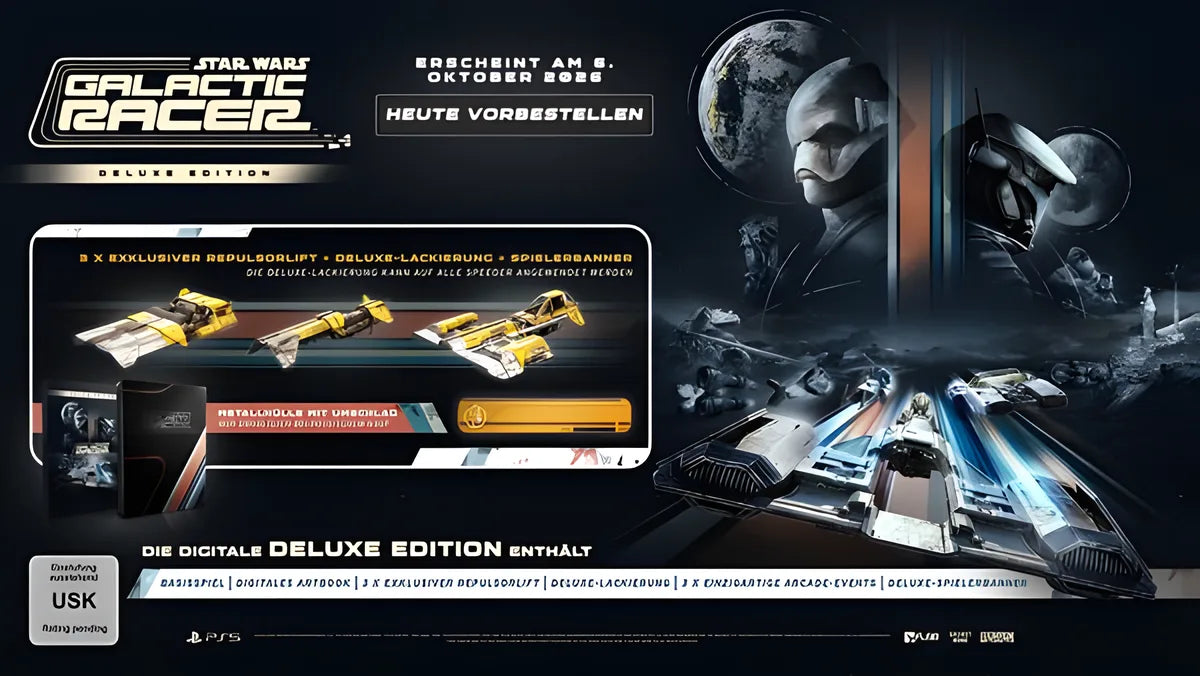 Cover: Star Wars: Galactic Racer Deluxe Edition für PlayStation 5. Publisher: Secret Mode