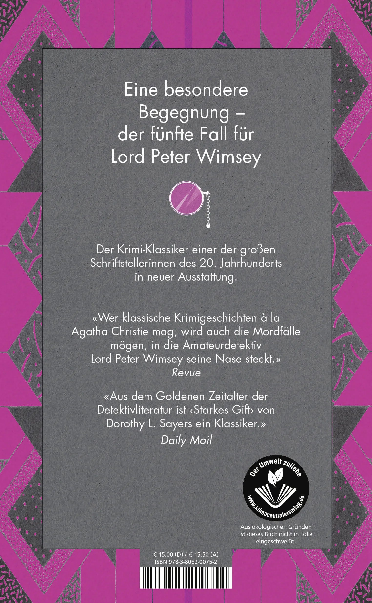 Buchrückseite von 'Starkes Gift' mit Klappentext - Gebundene Ausgabe