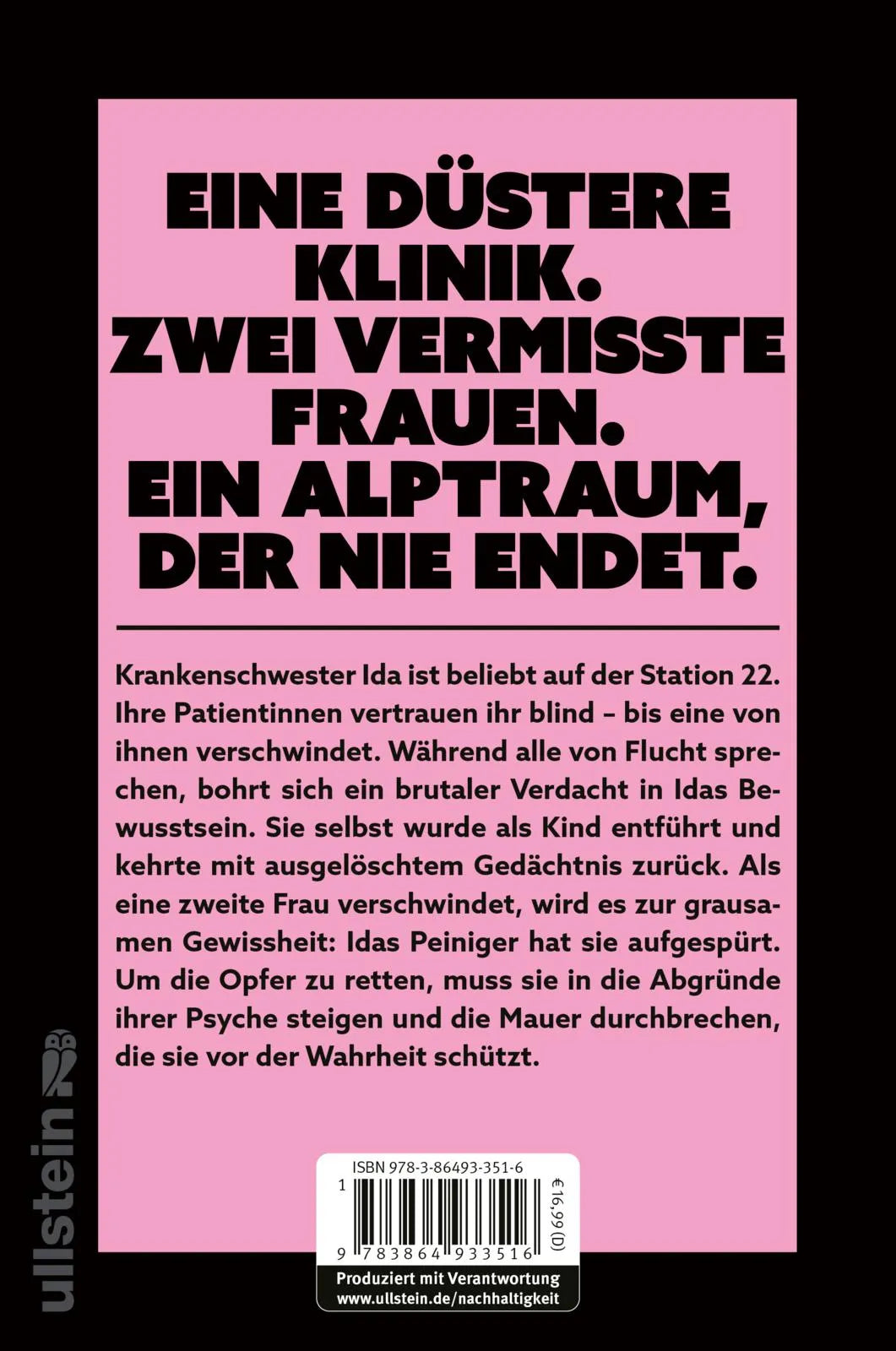 Buchrückseite von 'Station 22. Wo bist du sicher?' mit Klappentext - Paperback