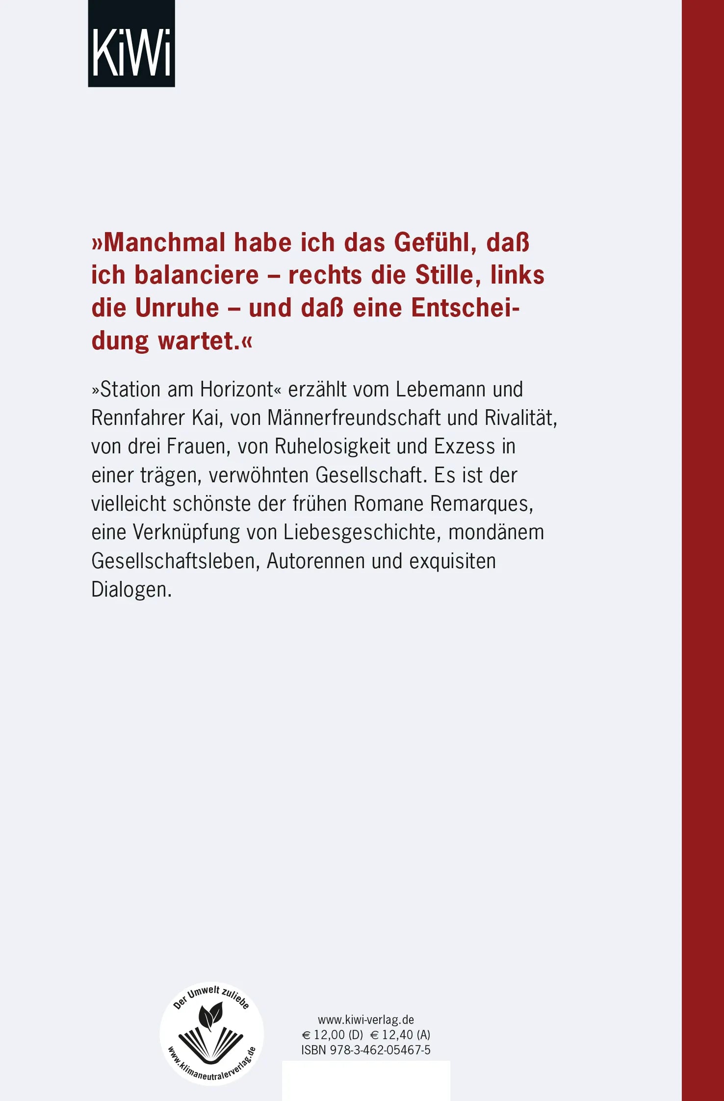 Buchrückseite von 'Station am Horizont' mit Klappentext - Taschenbuch