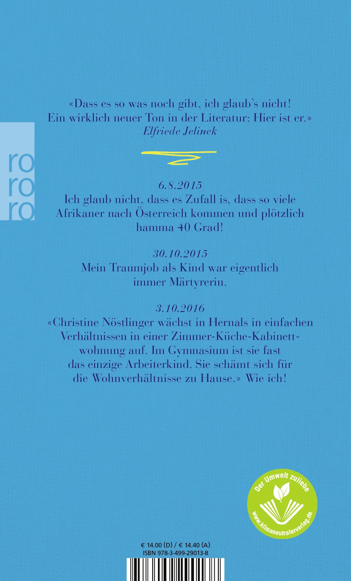 Buchrückseite von 'Statusmeldungen' mit Klappentext - Taschenbuch