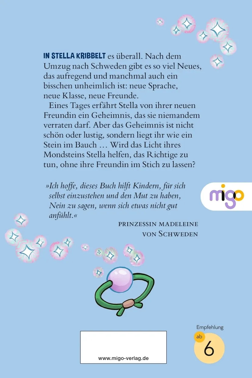 Buchrückseite von 'Stella und das Geheimnis' mit Klappentext - Gebundene Ausgabe