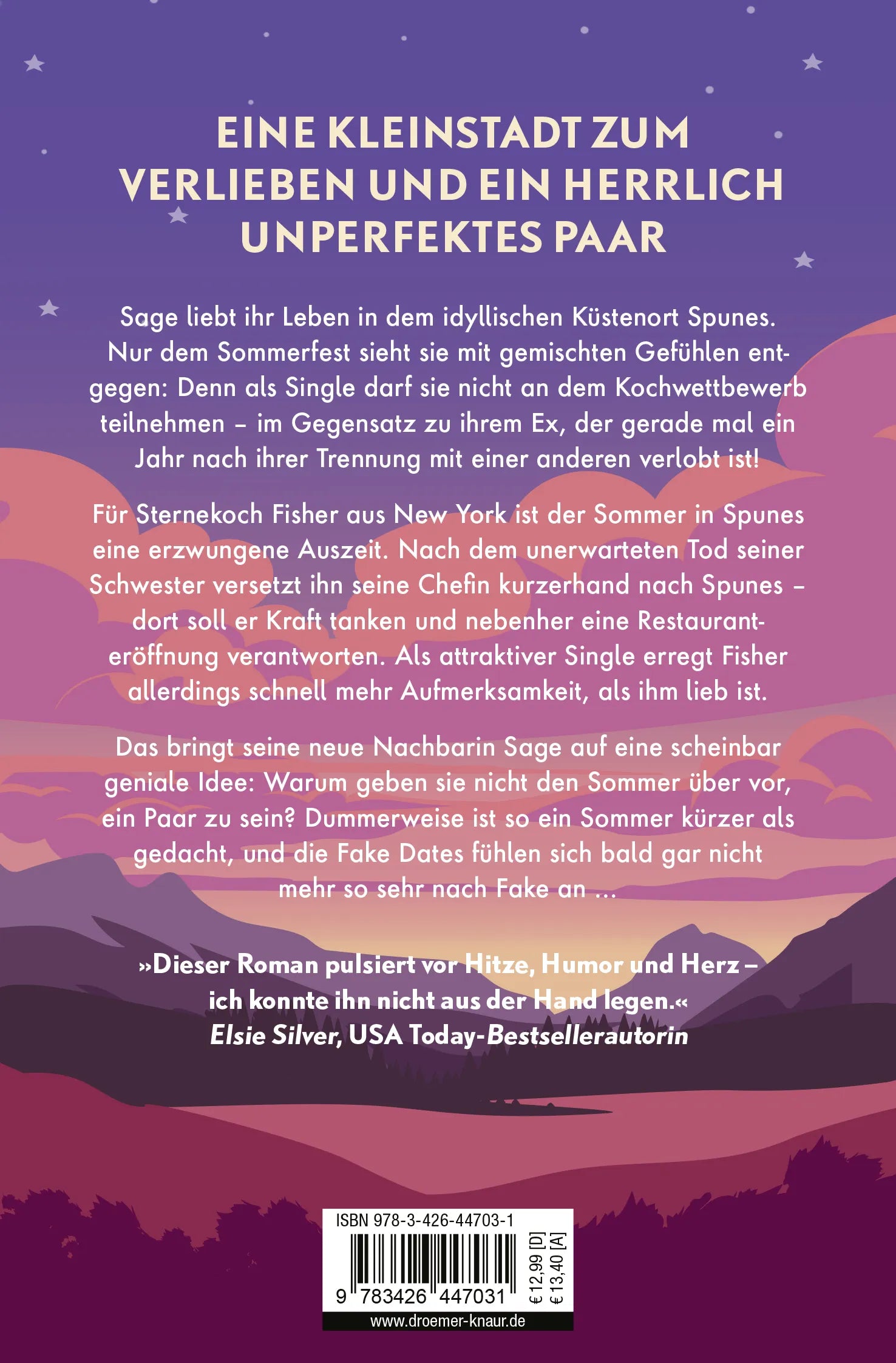 Buchrückseite von 'Sterne, die im Sommer tanzen' mit Klappentext - Taschenbuch