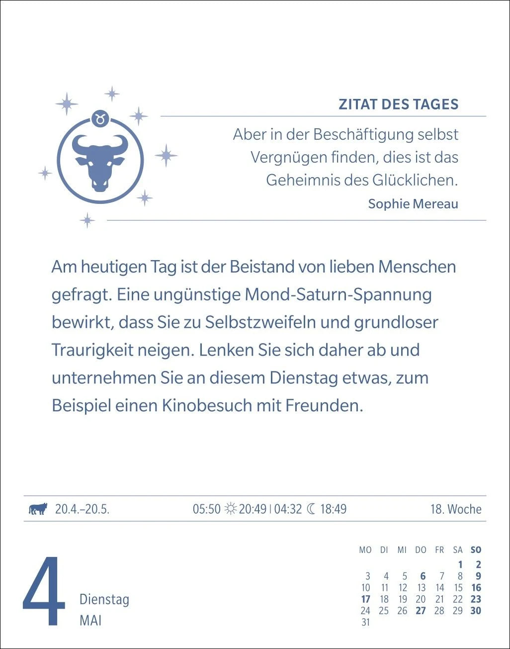 Stier Sternzeichenkalender 2027 - Tagesabreißkalender - Ihr Horoskop für jeden Tag – Ansicht