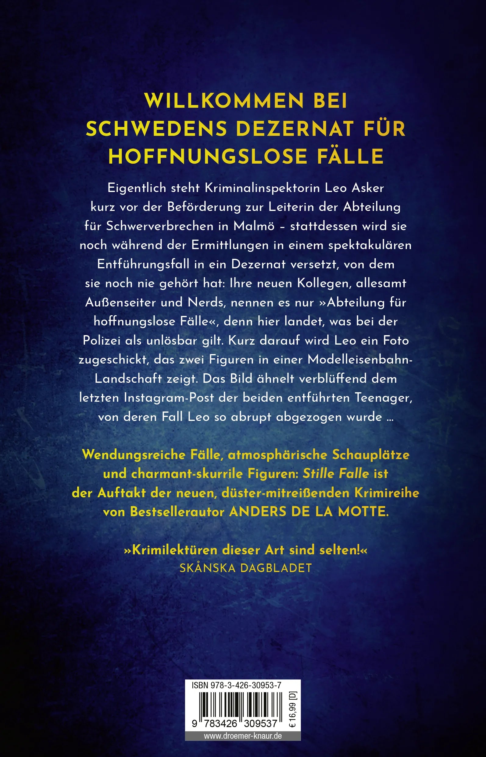Buchrückseite von 'Stille Falle' mit Klappentext - Paperback