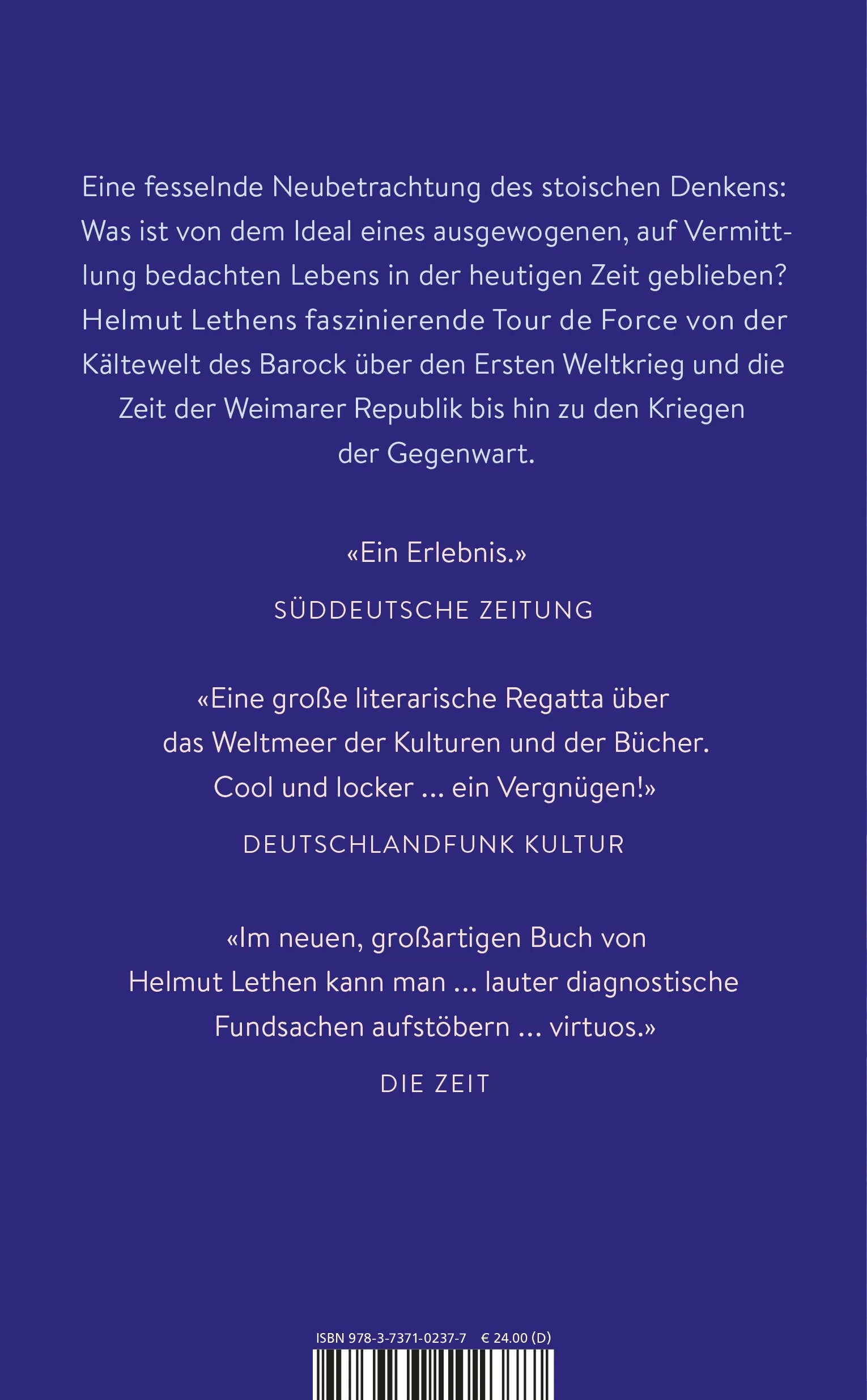 Buchrückseite von 'Stoische Gangarten' mit Klappentext - Gebundene Ausgabe