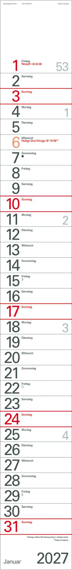 Streifenplaner Blau 2027 – Ansicht