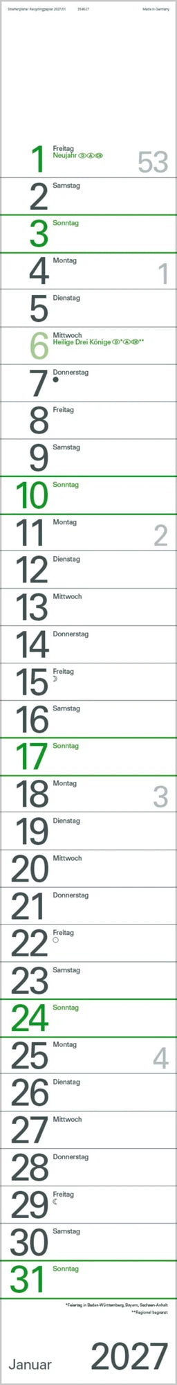 Streifenplaner Grün Recyclingpapier Edition Natur 2027 – Ansicht
