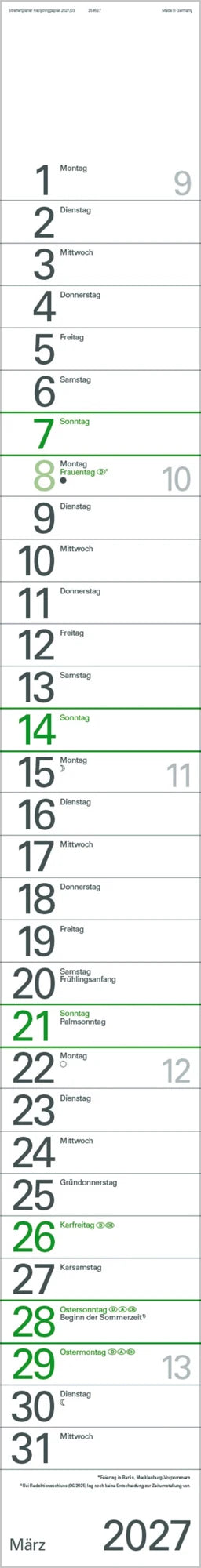 Streifenplaner Grün Recyclingpapier Edition Natur 2027 – Ansicht