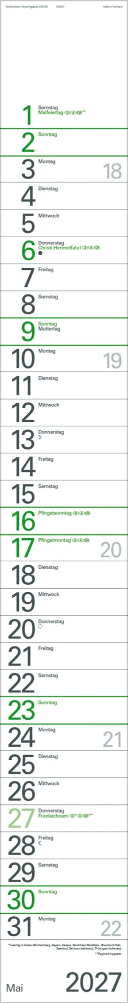 Streifenplaner Grün Recyclingpapier Edition Natur 2027 – Ansicht