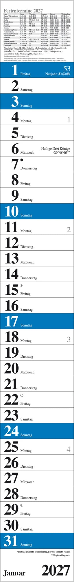 Streifenplaner Praktika Blau 2027 – Ansicht