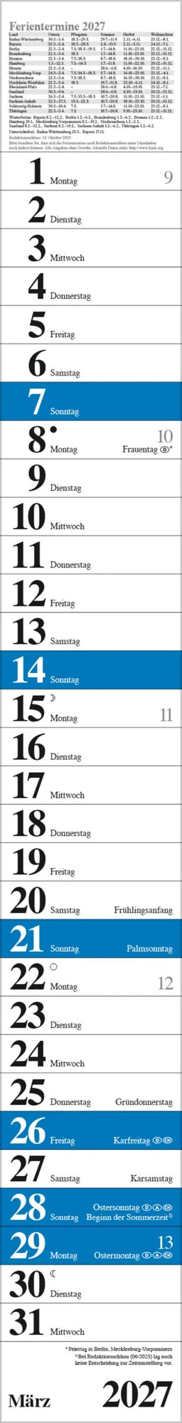 Streifenplaner Praktika Blau 2027 – Ansicht