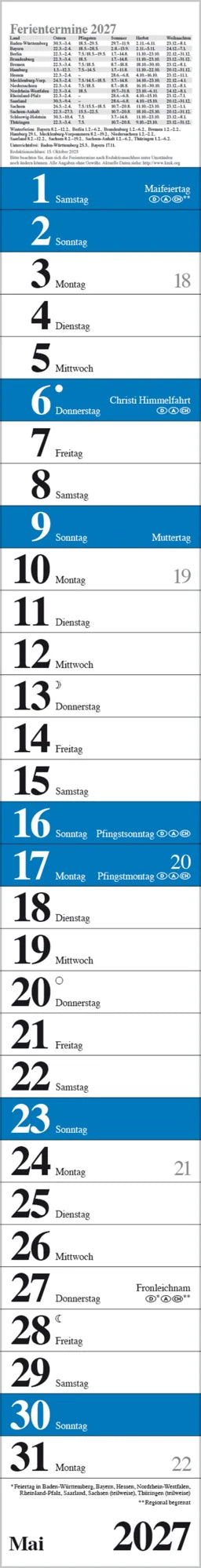 Streifenplaner Praktika Blau 2027 – Ansicht