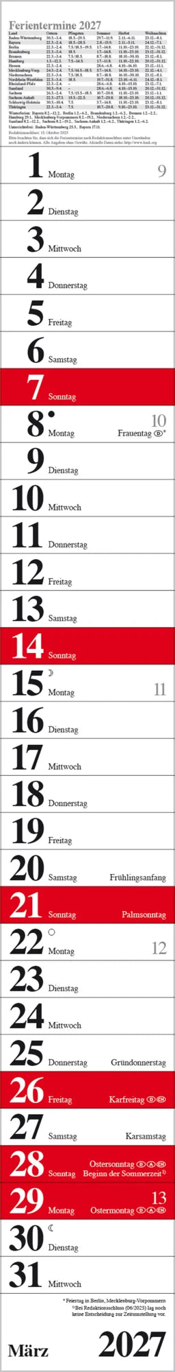 Streifenplaner Praktika Rot 2027 – Ansicht