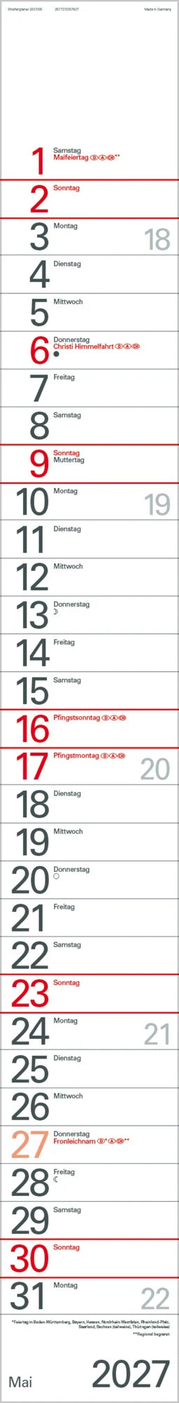 Streifenplaner Rot 2027 – Ansicht