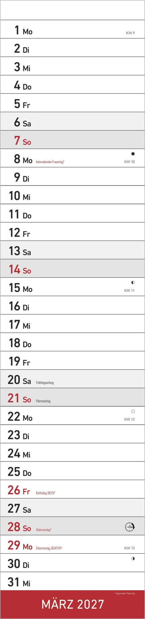 Streifenplaner XL ROT 2027 – Ansicht