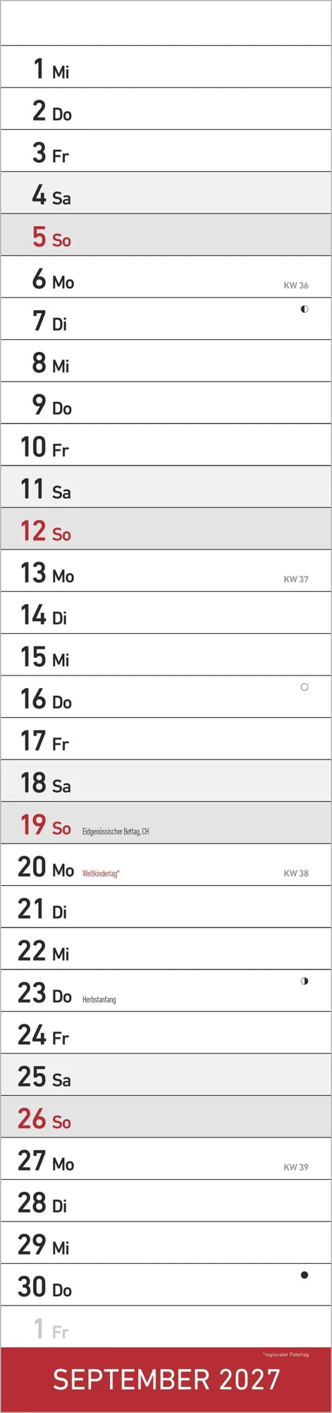 Streifenplaner XL ROT 2027 – Ansicht