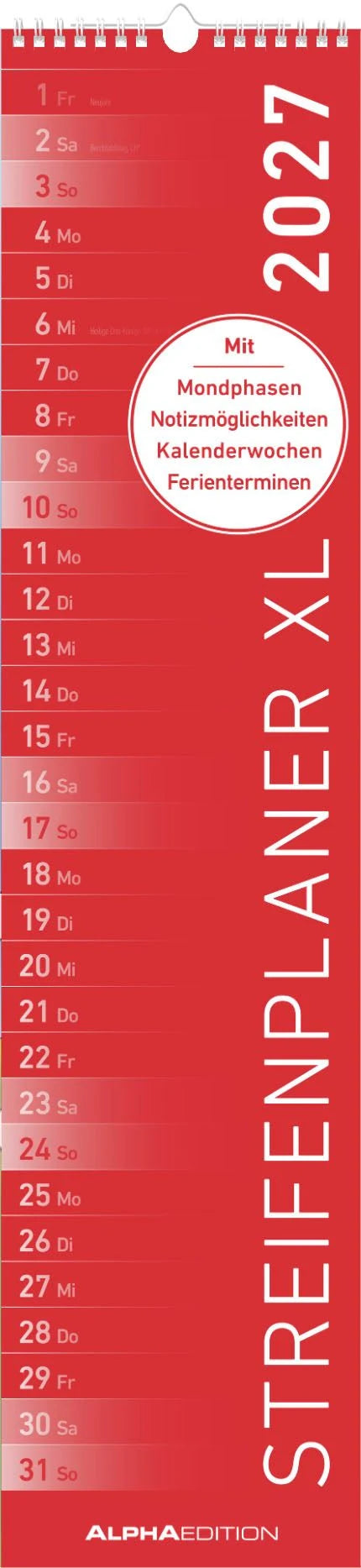 Familienplaner: Streifenplaner XL ROT 2027