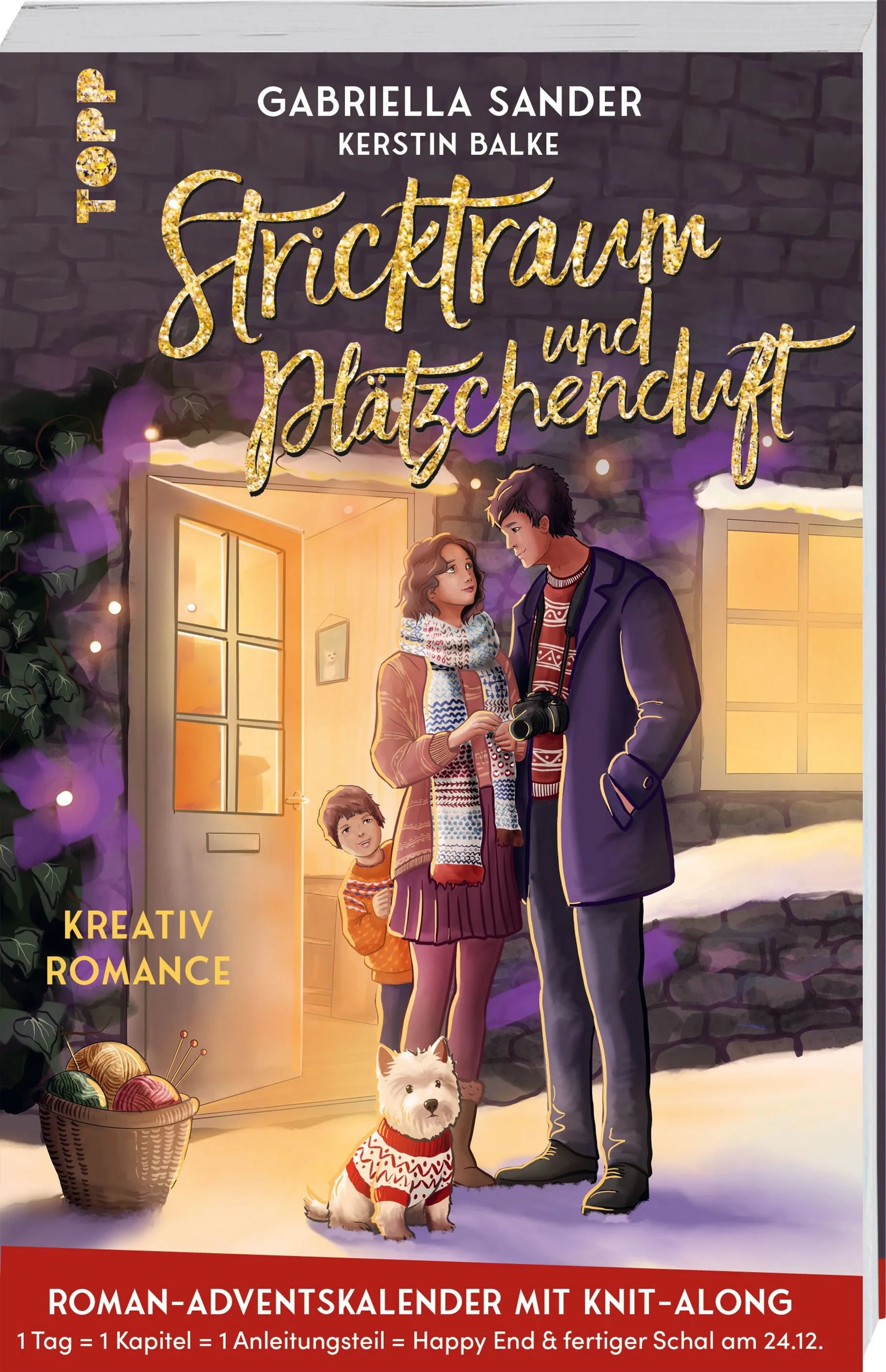 Cover: Stricktraum und Plätzchenduft. Eine Kreativ-Romance. Mit Muster-Schal-Knit-Along. Adventskalenderbuch (Taschenbuch) von Gabriella Sander