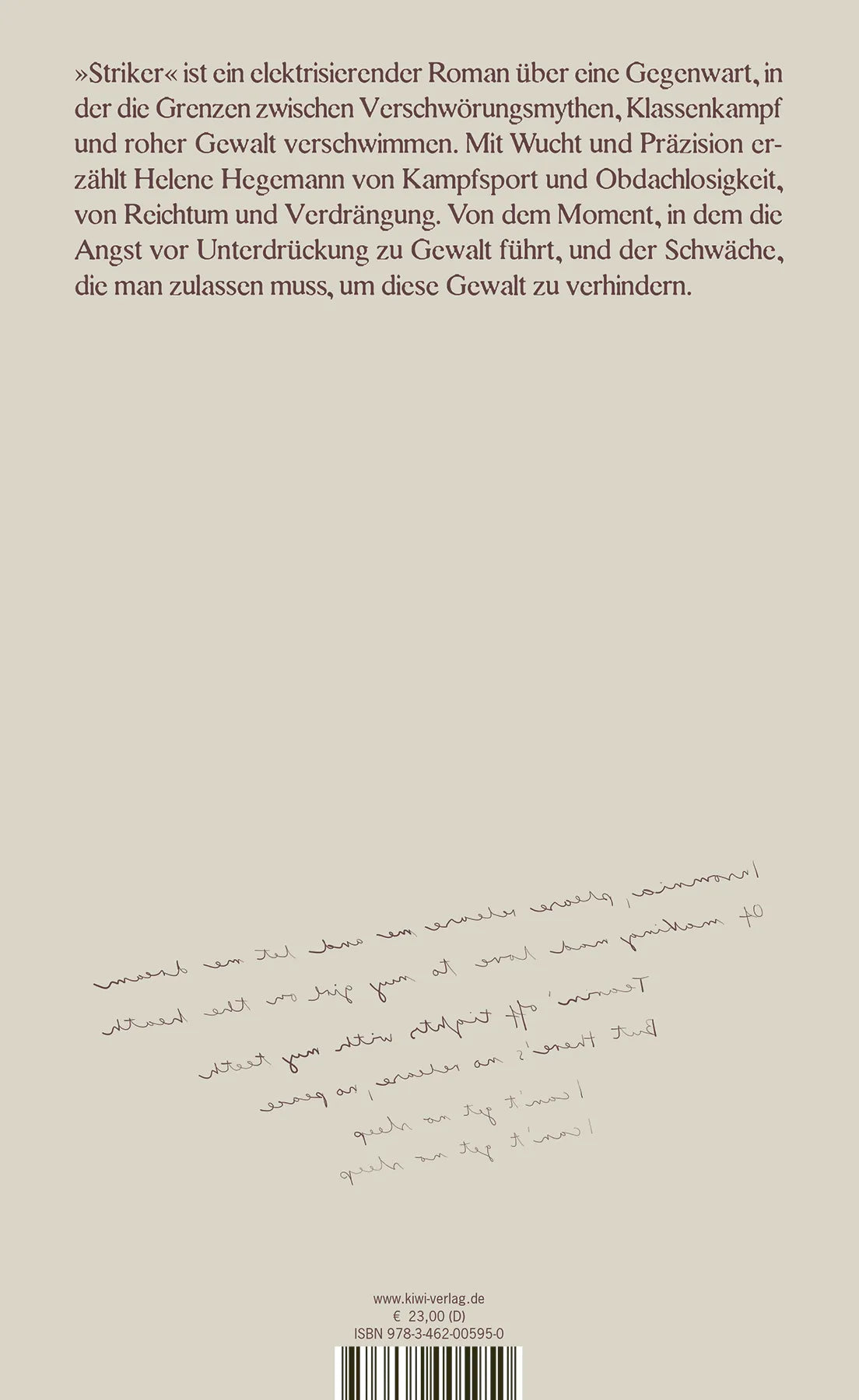 Buchrückseite von 'Striker' mit Klappentext - Gebundene Ausgabe