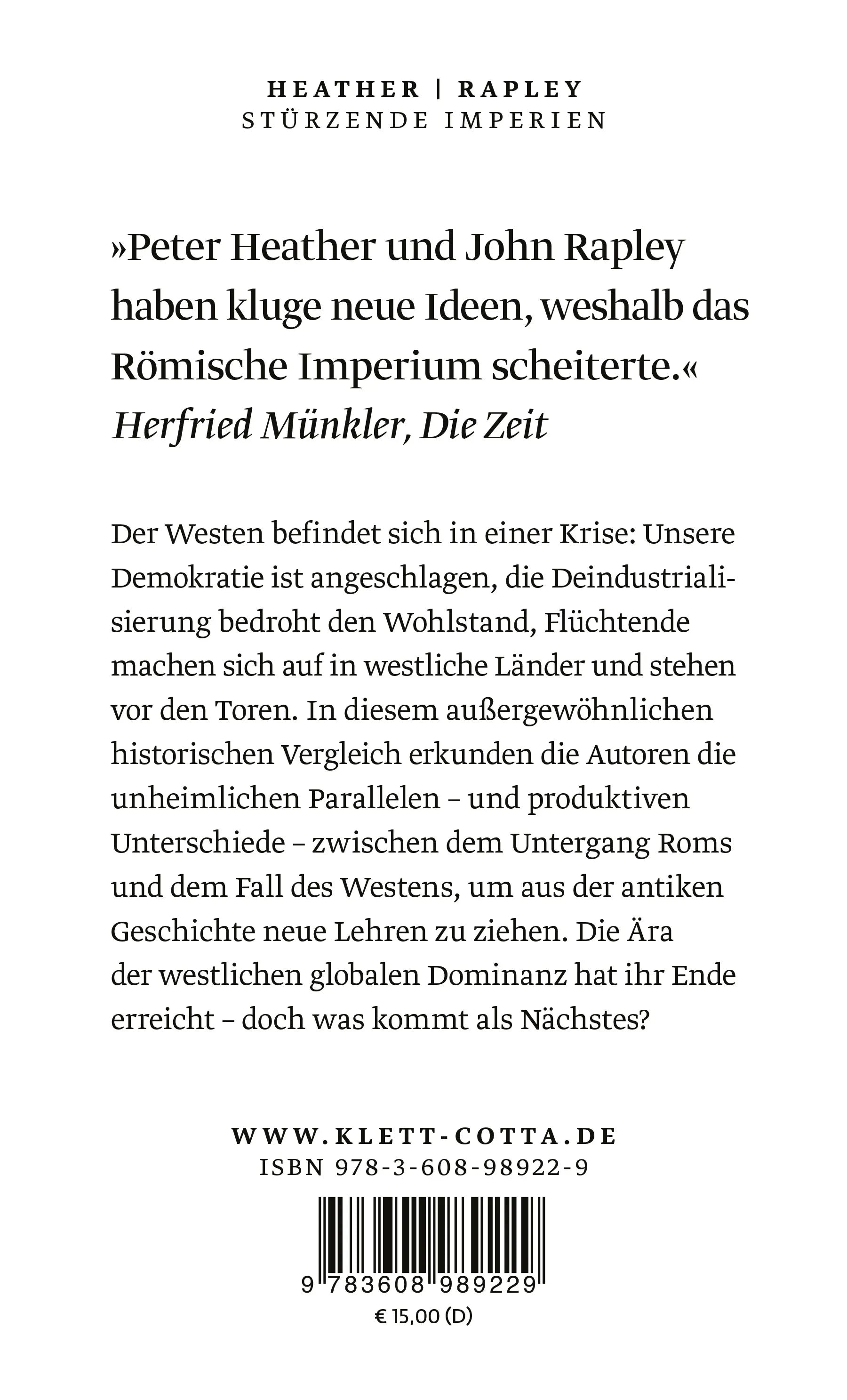 Buchrückseite von 'Stürzende Imperien' mit Klappentext - Taschenbuch